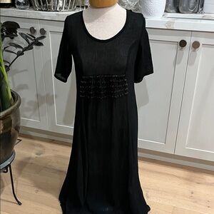 Comrags Black short sleeve semi-sheer Dress w ruffle detail across bodice &back
